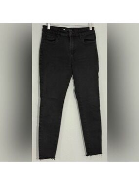Kut From The Kloth Black Cropped Skinny Jeans Frayed Hem Stretch Sz 4